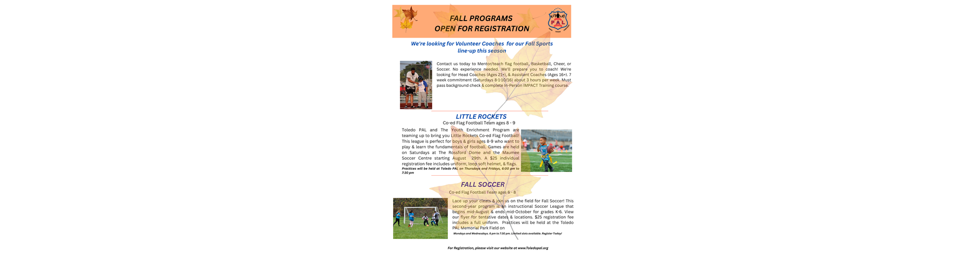 TOLEDO PAL FALL ACTIVITIES LINE-UP